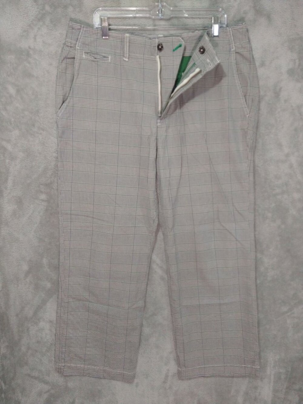 American Eagle Pants Mens 34x30 Gray Windowpane Plaid Flat Front Straight Y2K